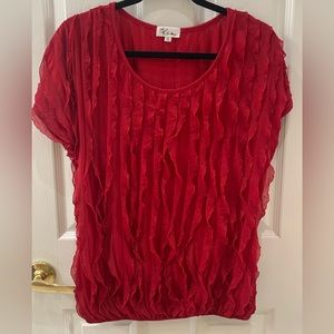 Le Rouge red blouse with vertical ruffles size L